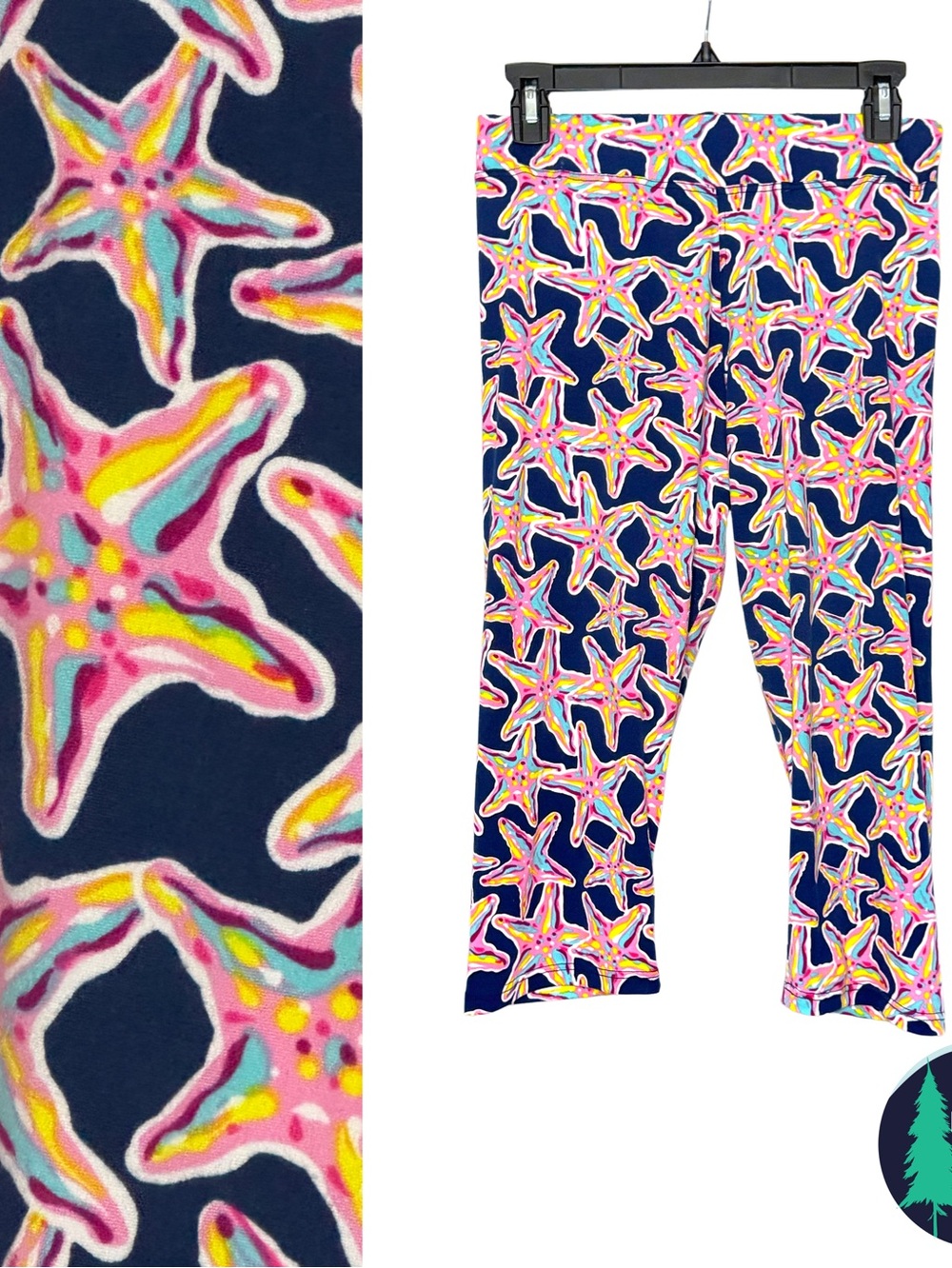 Simply Southern Capri Leggings Starfish Soft Stretch Coastal Navy OS One Size